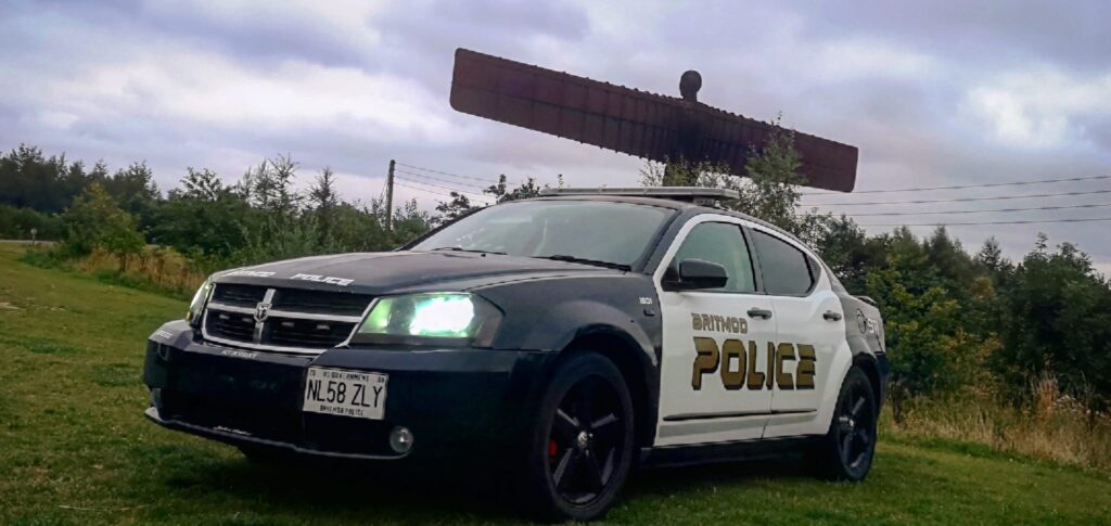 *BritMod Police car 1501 at the angel of the north in Gateshead